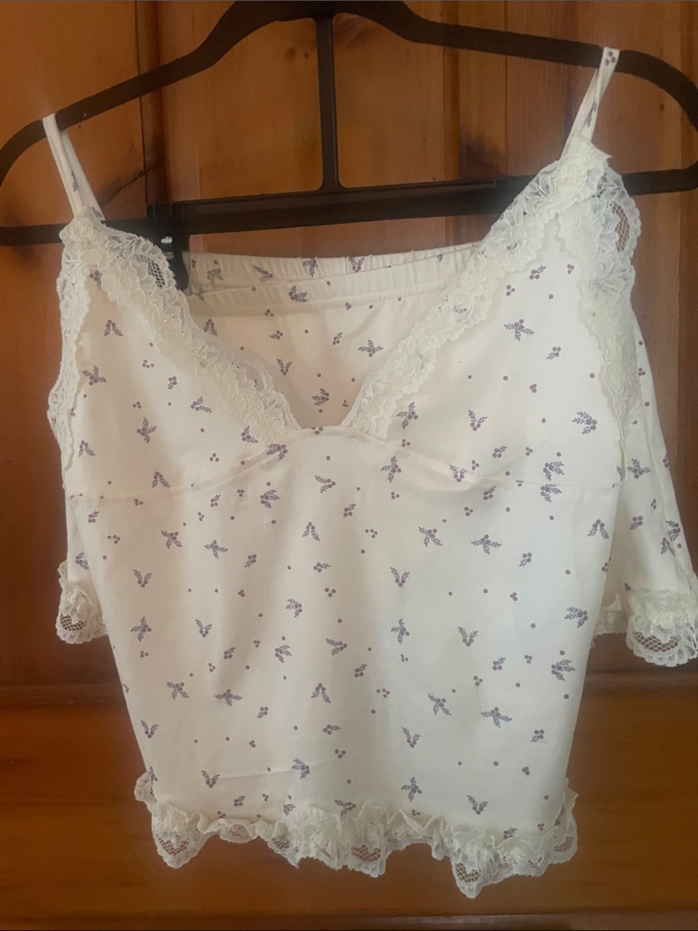 Women's Yellow Lace Trim Camisole with Purple Grape Print